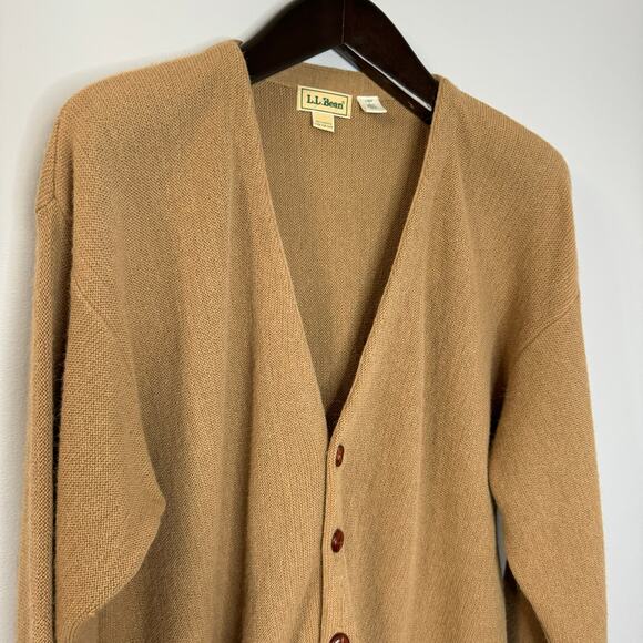 Vintage LL Bean  Alpaca V-neck Button Cardigan Sweater Grampa Made in Peru Tan L - Picture 5 of 9